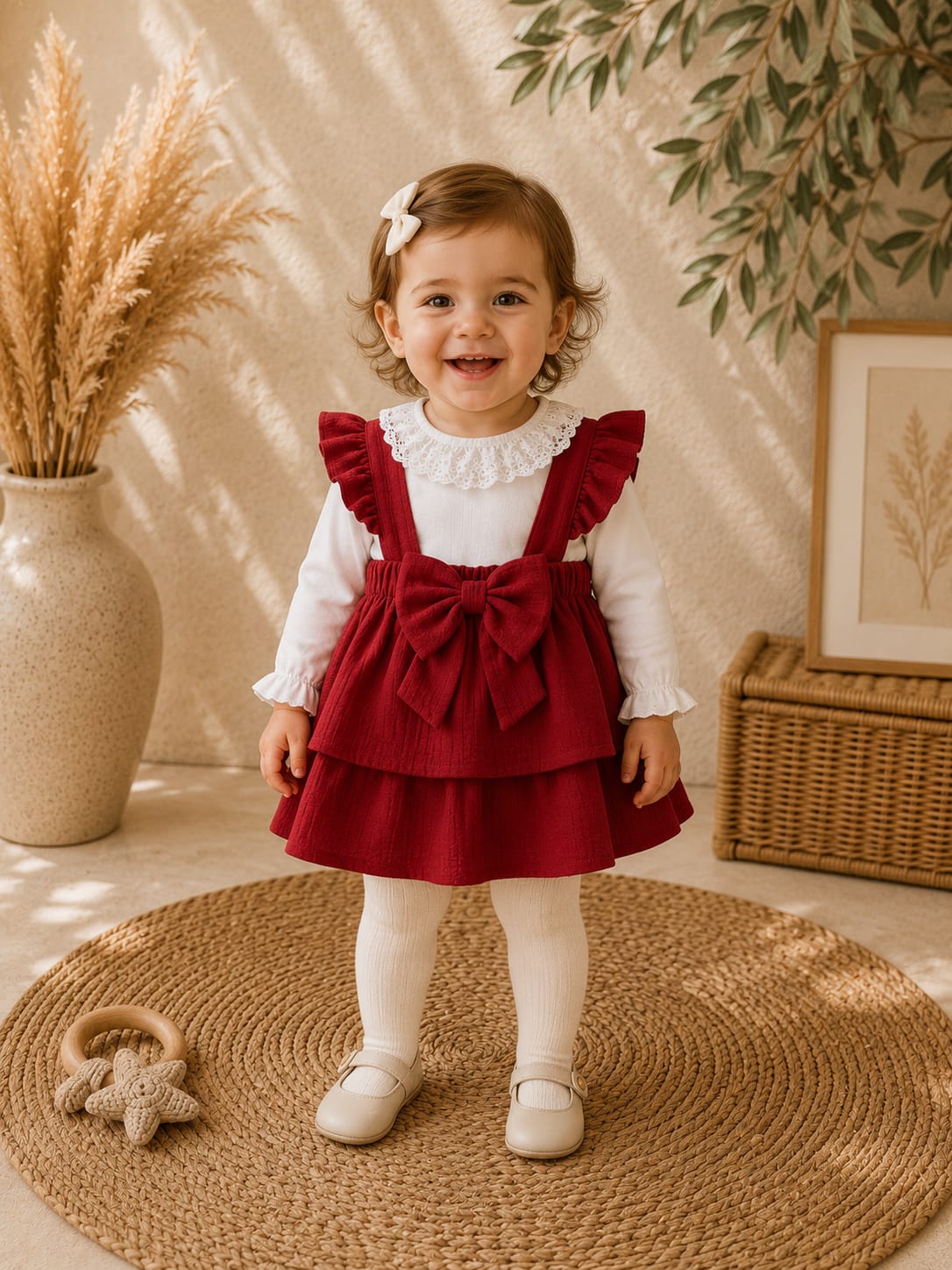 Kız Bebek Bordo Fiyonklu Elbise Body Takım
