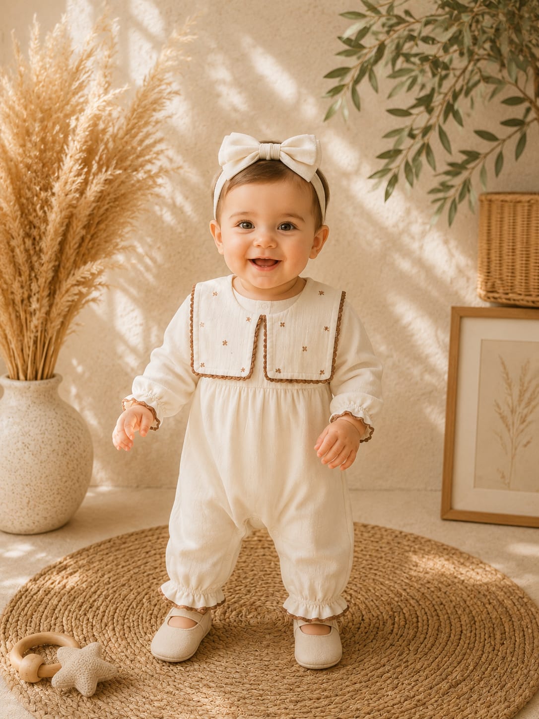 Fırfır Yakalı Müslin Bebek Tulumu & Bandana Seti 